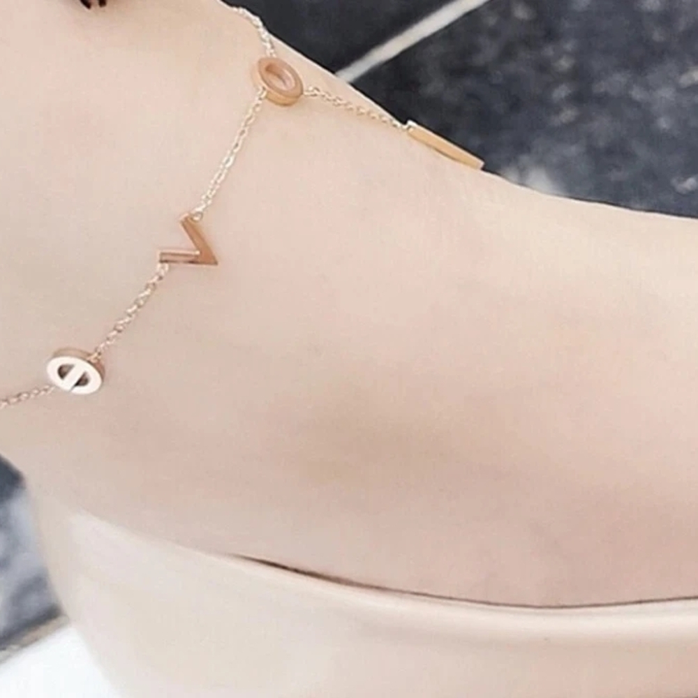 ANKLE GOLD LOVE LETTERS BRACELET - Picture 2 of 4